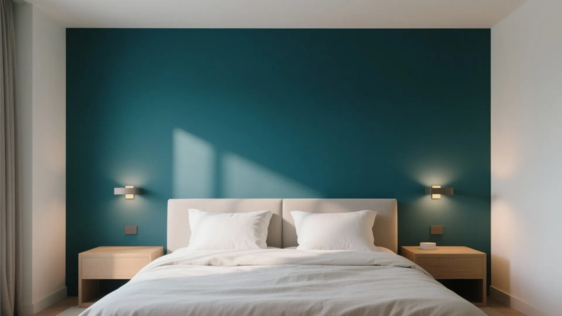 Deep Blue-Green Accent Behind the Bed