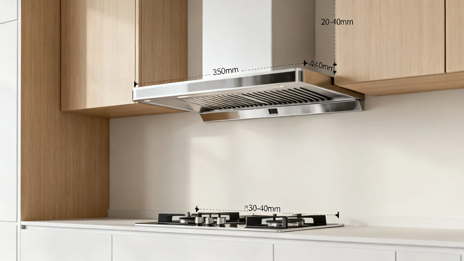 Deeper canopy hood mounted slightly higher with front lip aligned to front burners.