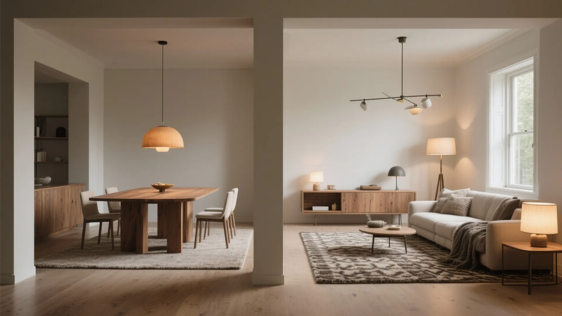 1. Define zones with rugs and lighting