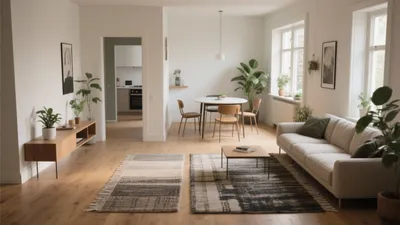 Scandinavian Living Room with Natural Light and Greenery