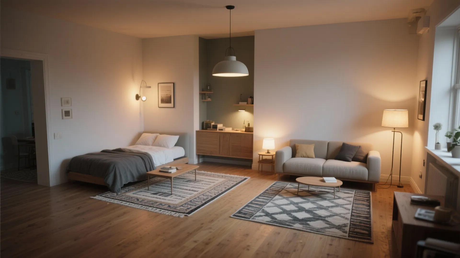 1. Define zones with rugs and light