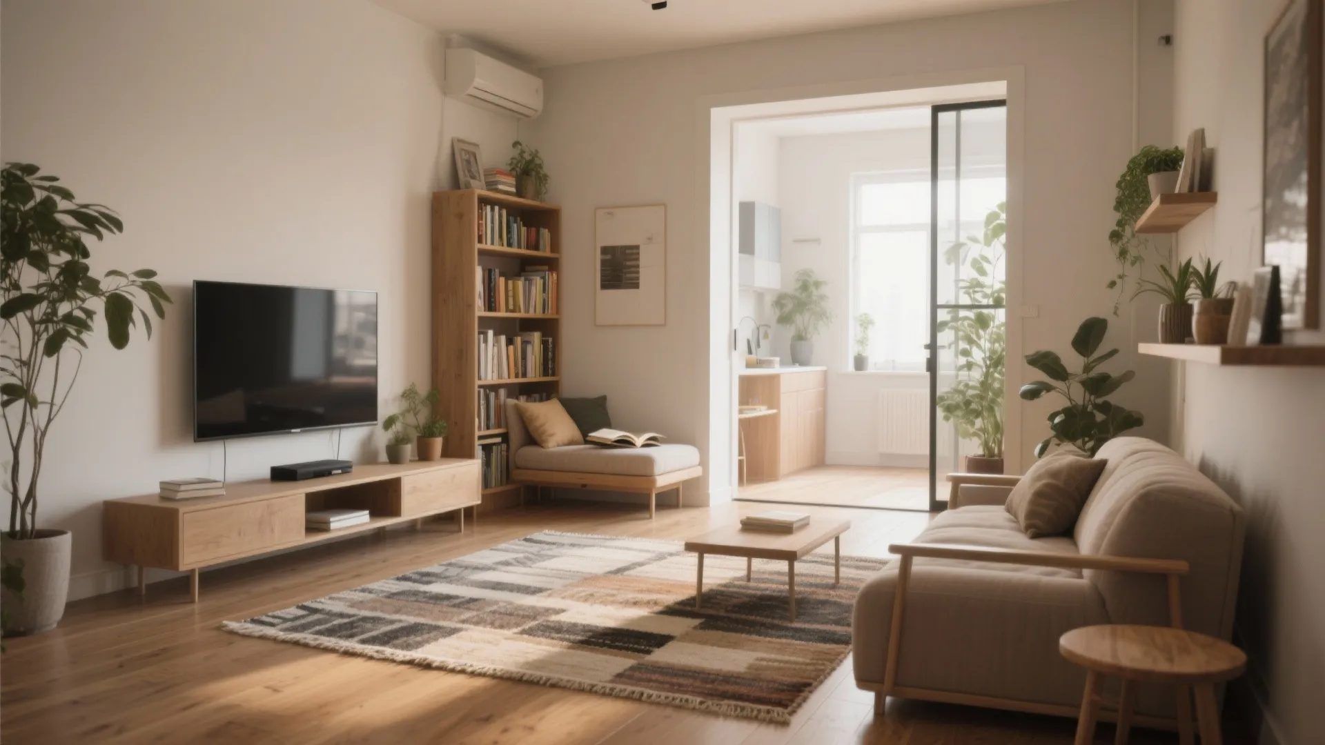 3. Define zones with rugs and low shelving