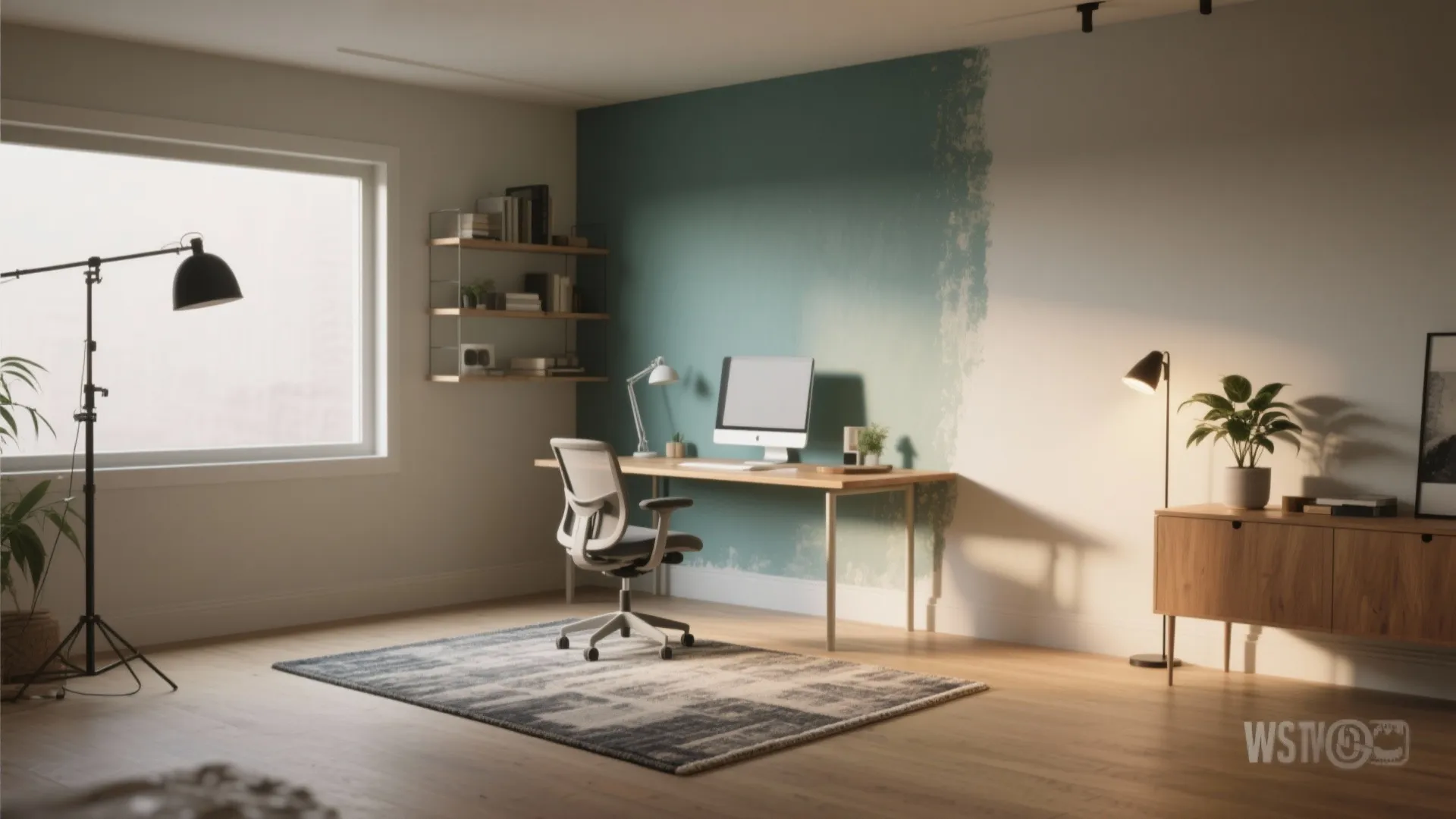 4) Defined zones: Create the office with rugs and paint