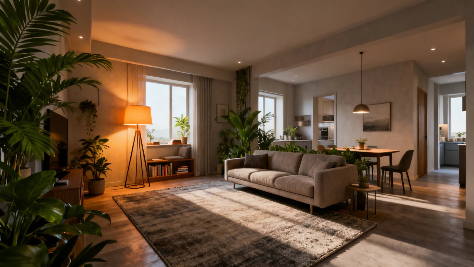 5. Defined Zones with Rugs and Lighting