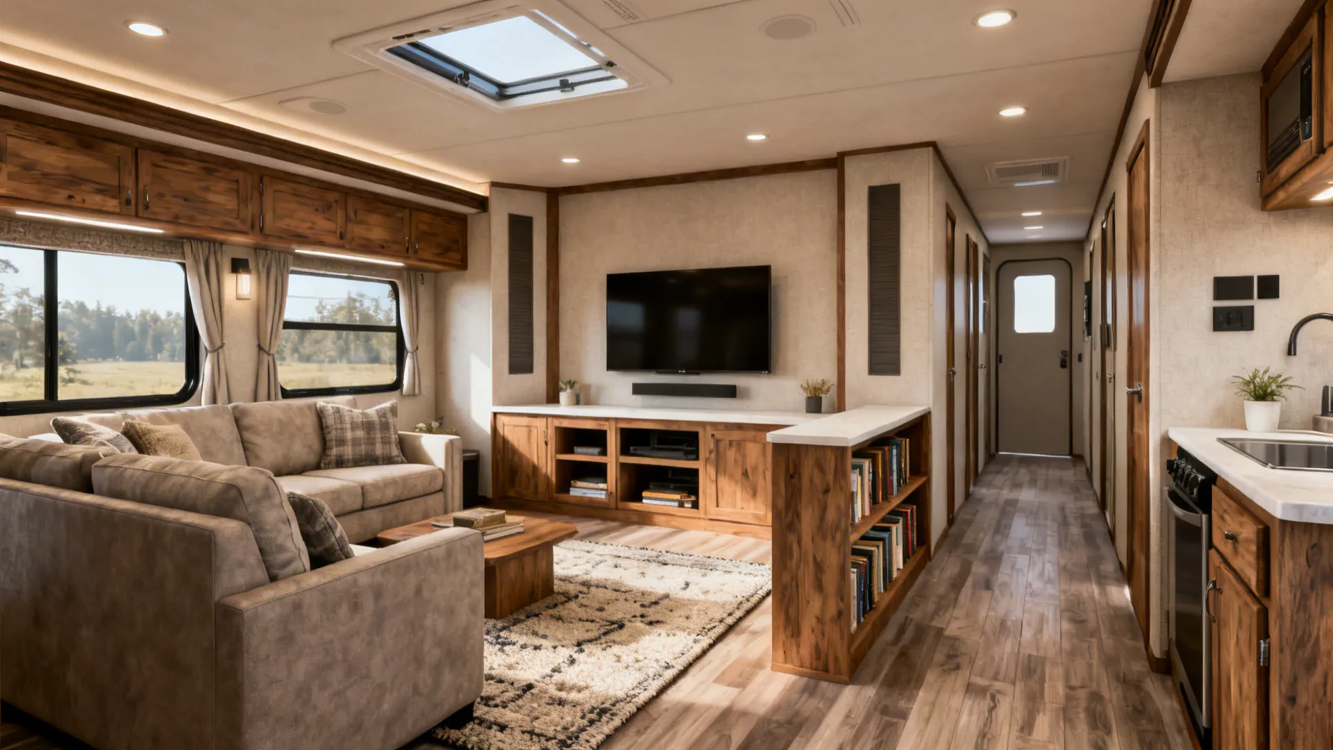 4. Defined zones with rugs and low partitions