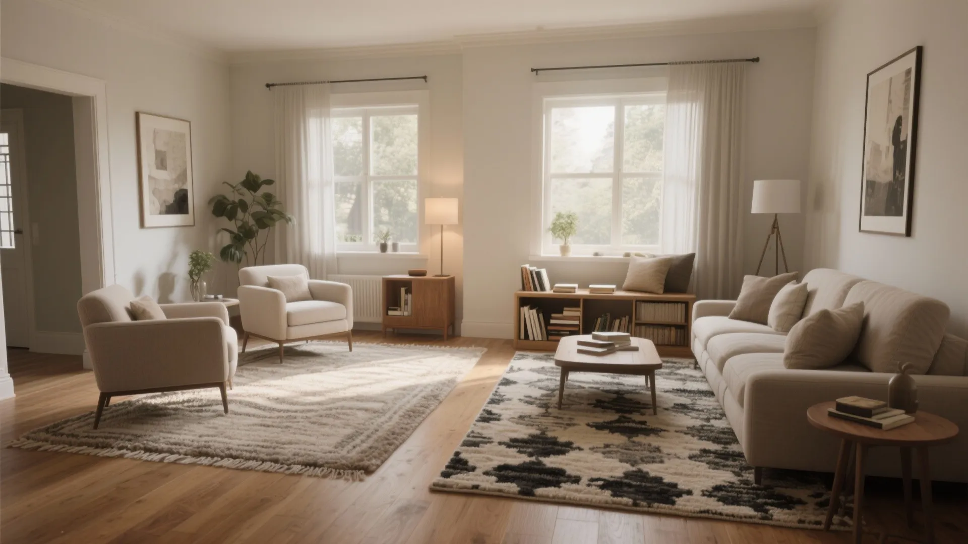 1. Defined Zones with Area Rugs