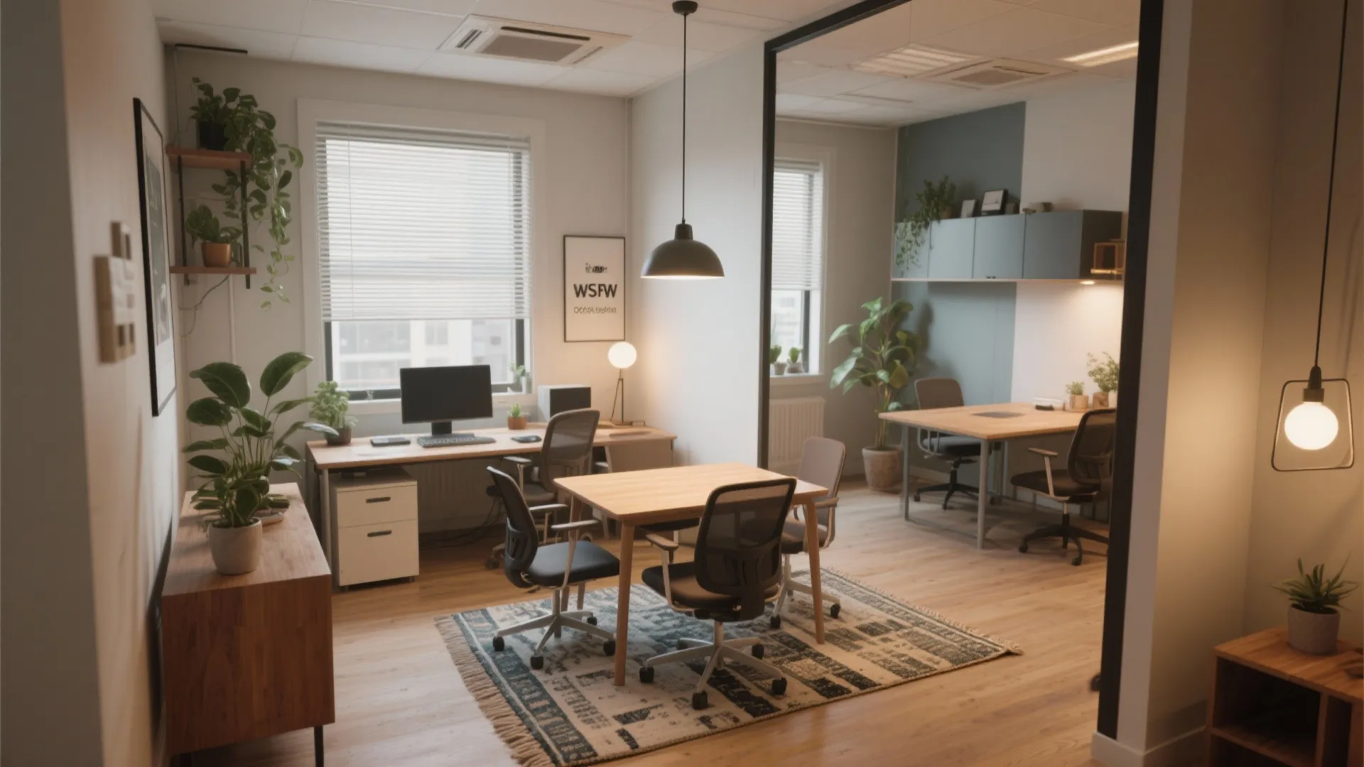 3. Defined Zones with Rugs and Lighting