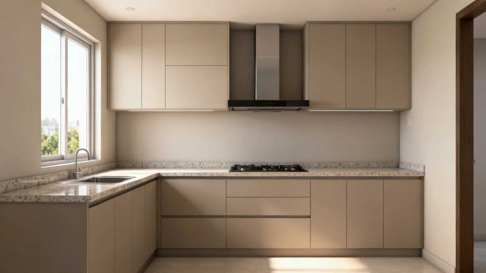 Modular kitchen interior in a modern Dehradun apartment