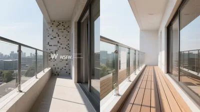 Modern Balcony Design with Glass Railing & Wood Decking