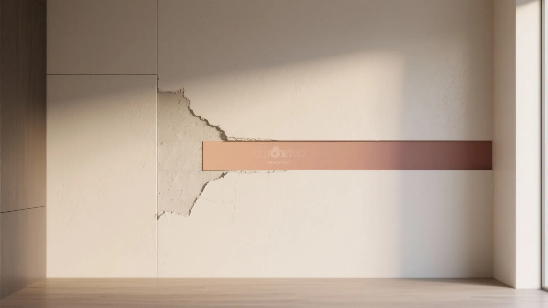 Modern wall with a deliberate narrow stripe concealing a repair, creating an intentional design element.