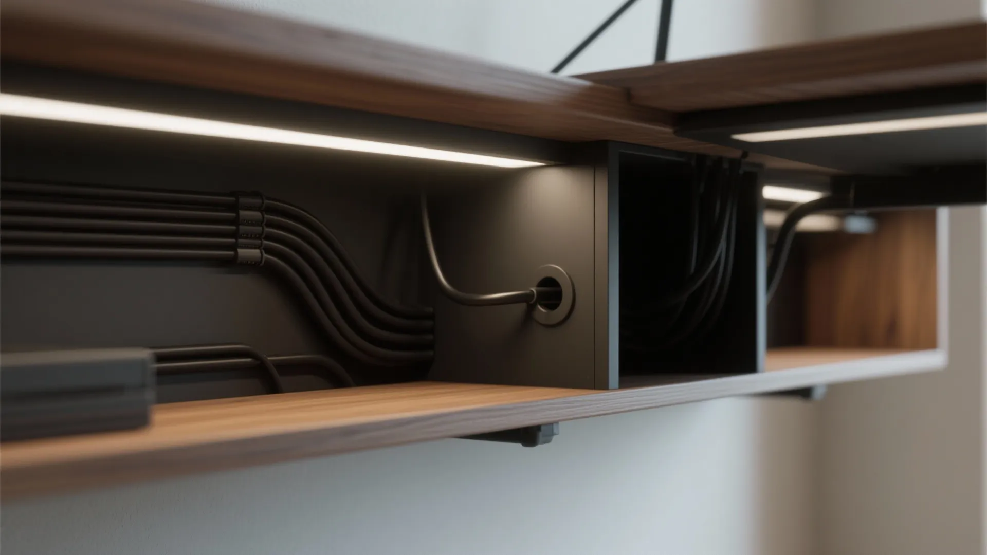 Hybrid Open–Closed Wall Wardrobe with Integrated Desk
