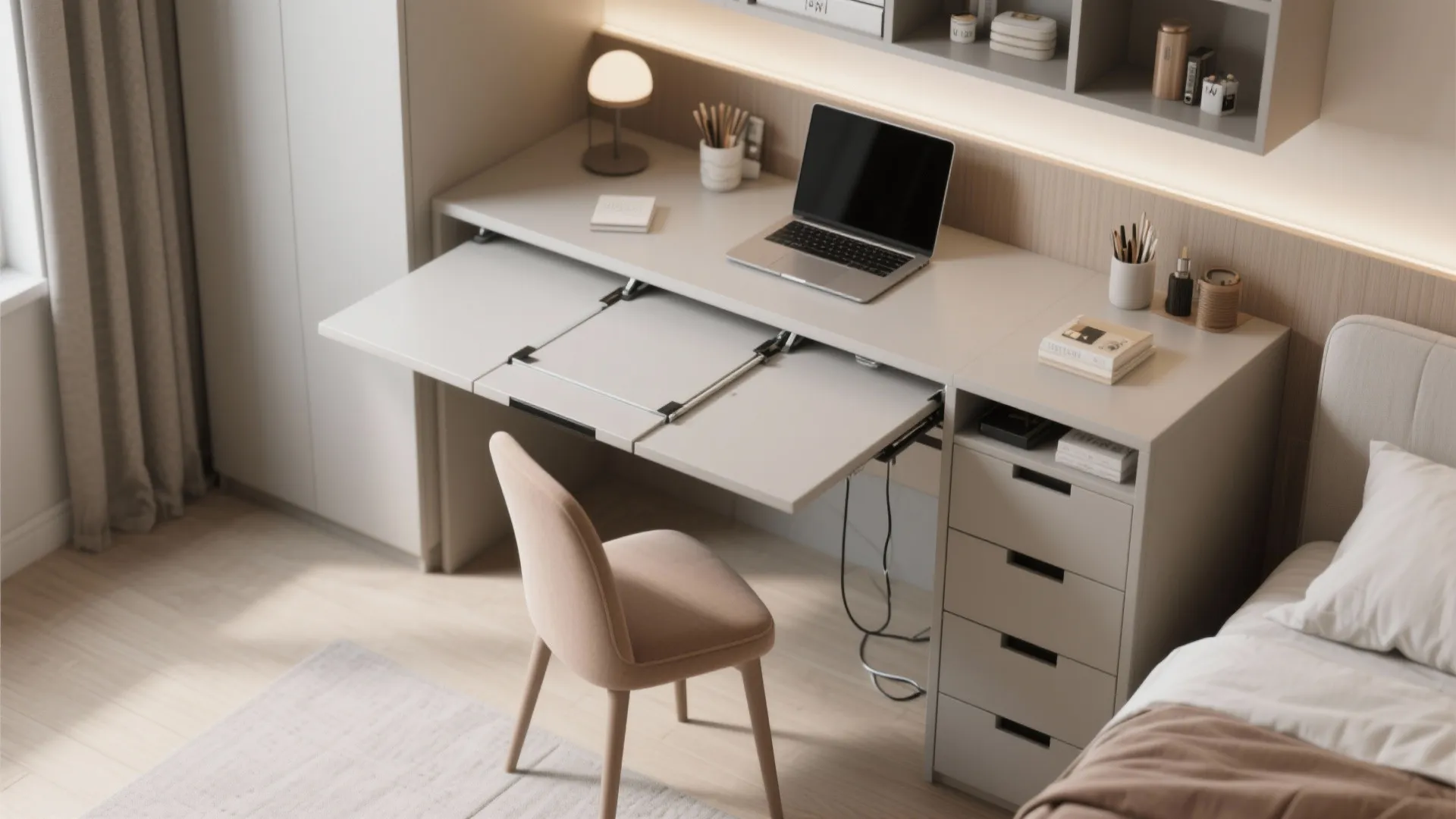 4. Fold-down desk and compact dresser combo