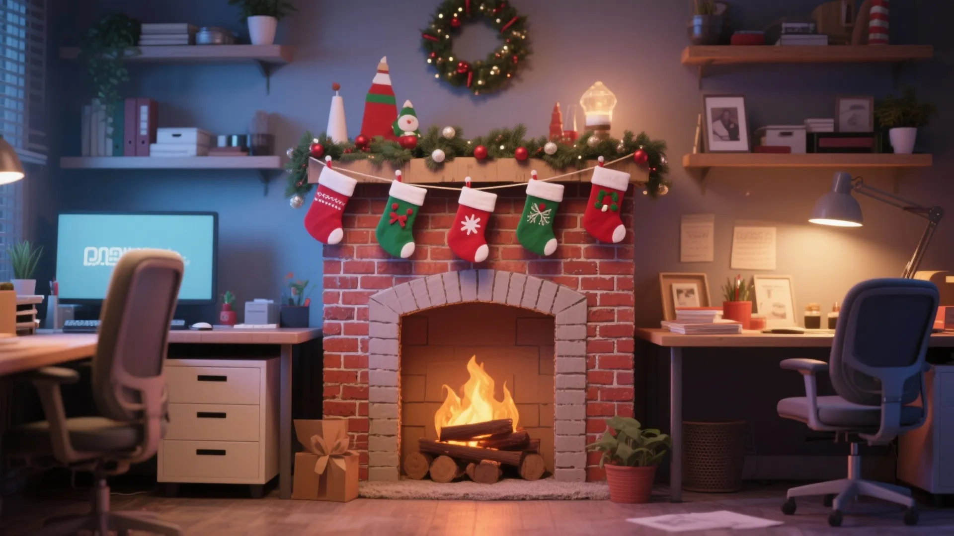 2. Desk Fireplace Illusion