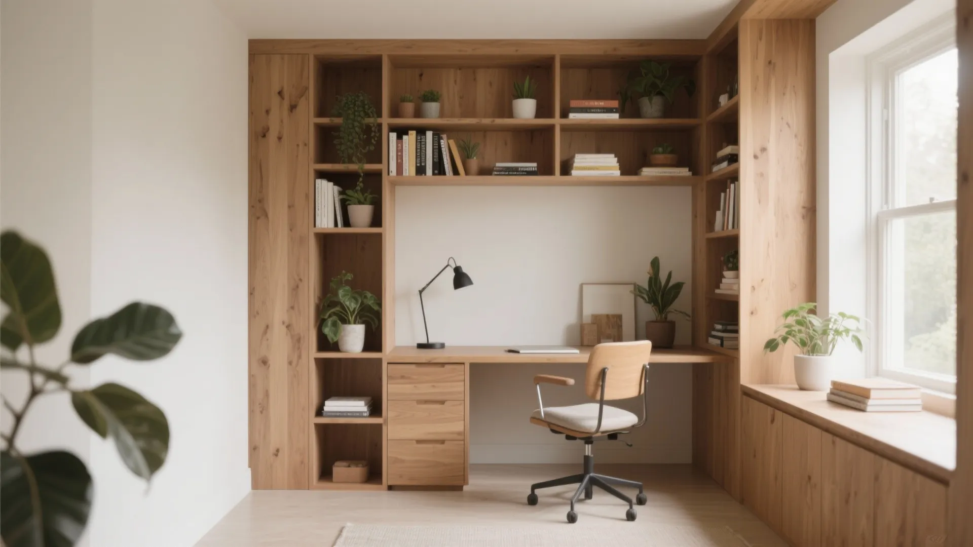 3. Vertical Shelving to Frame Your Desk
