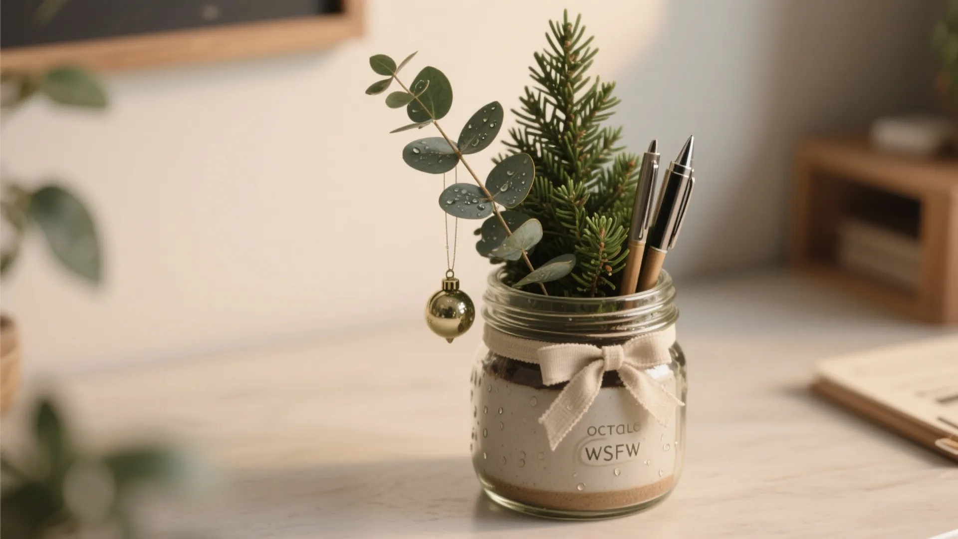 2. Festive Desk Greenery with a Twist