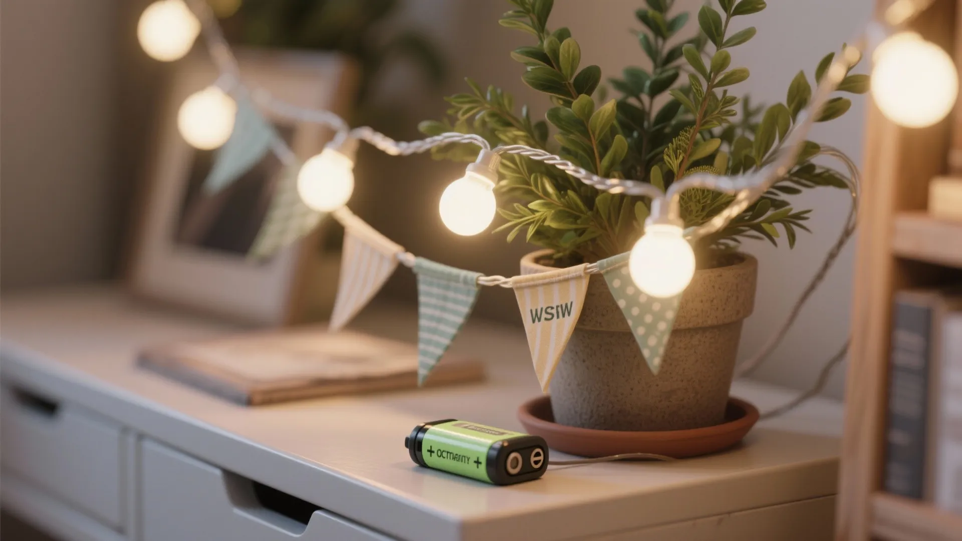 3. Desk Garland + LED Lights