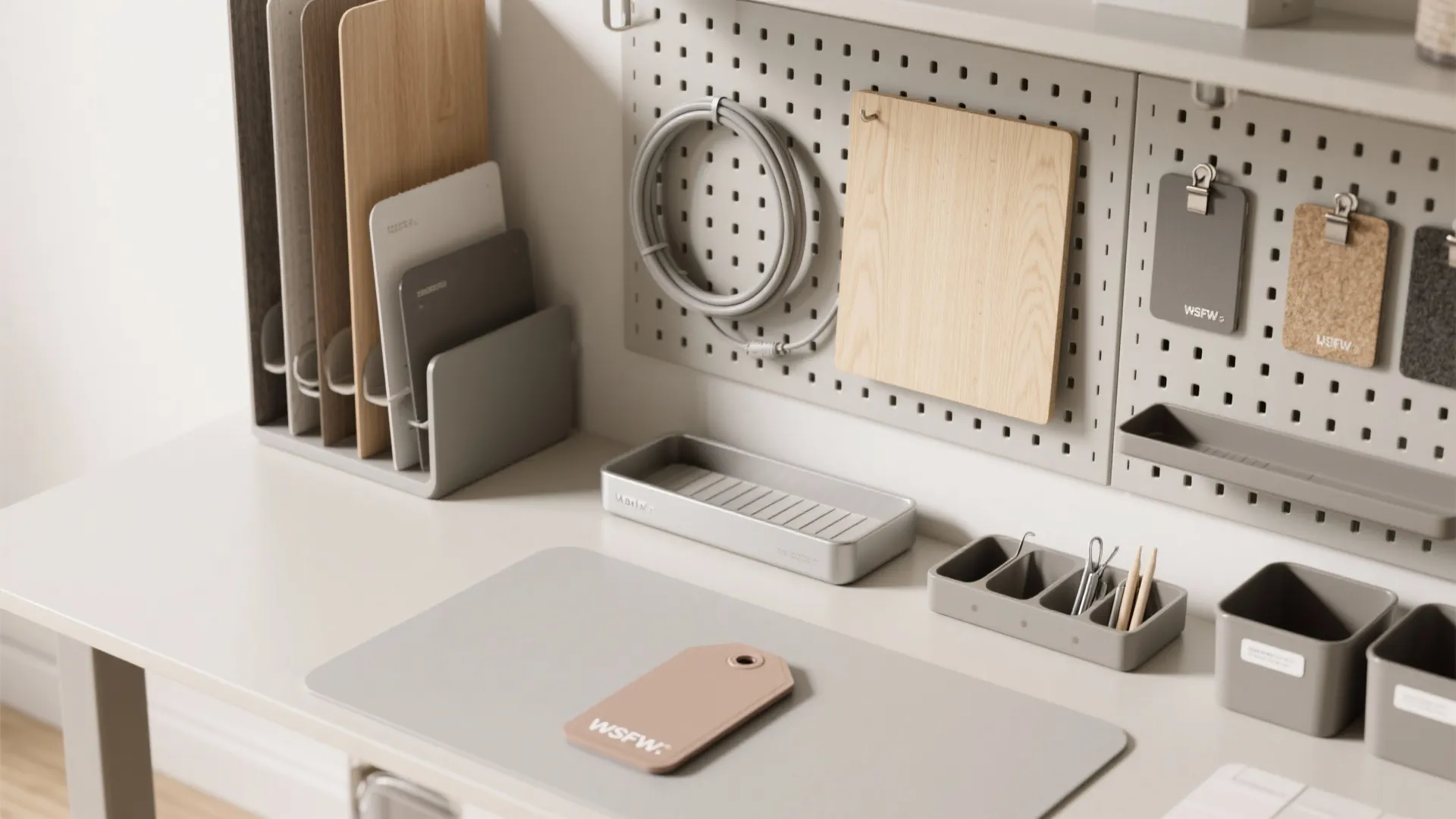 Flexible desk + vertical storage spine