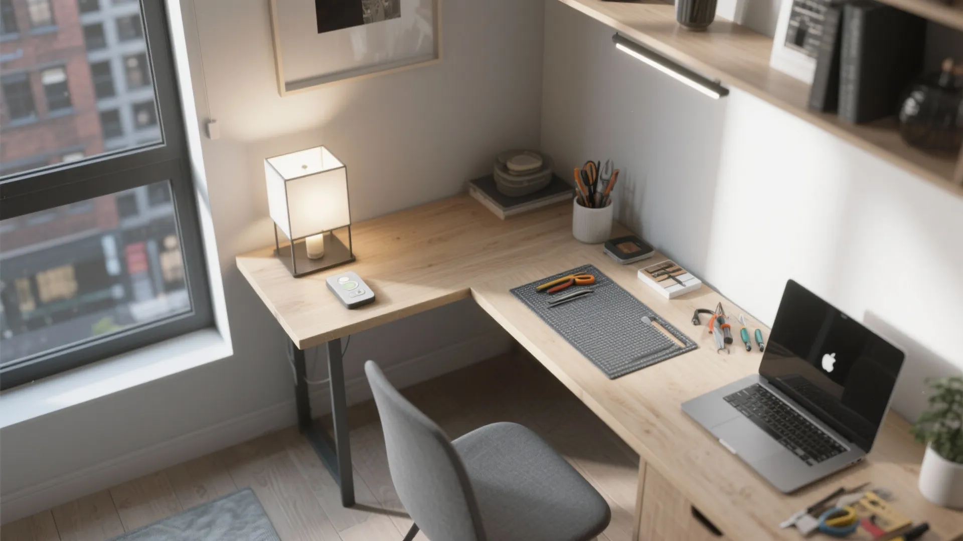 3. Integrate the lamp into a multi-use study corner