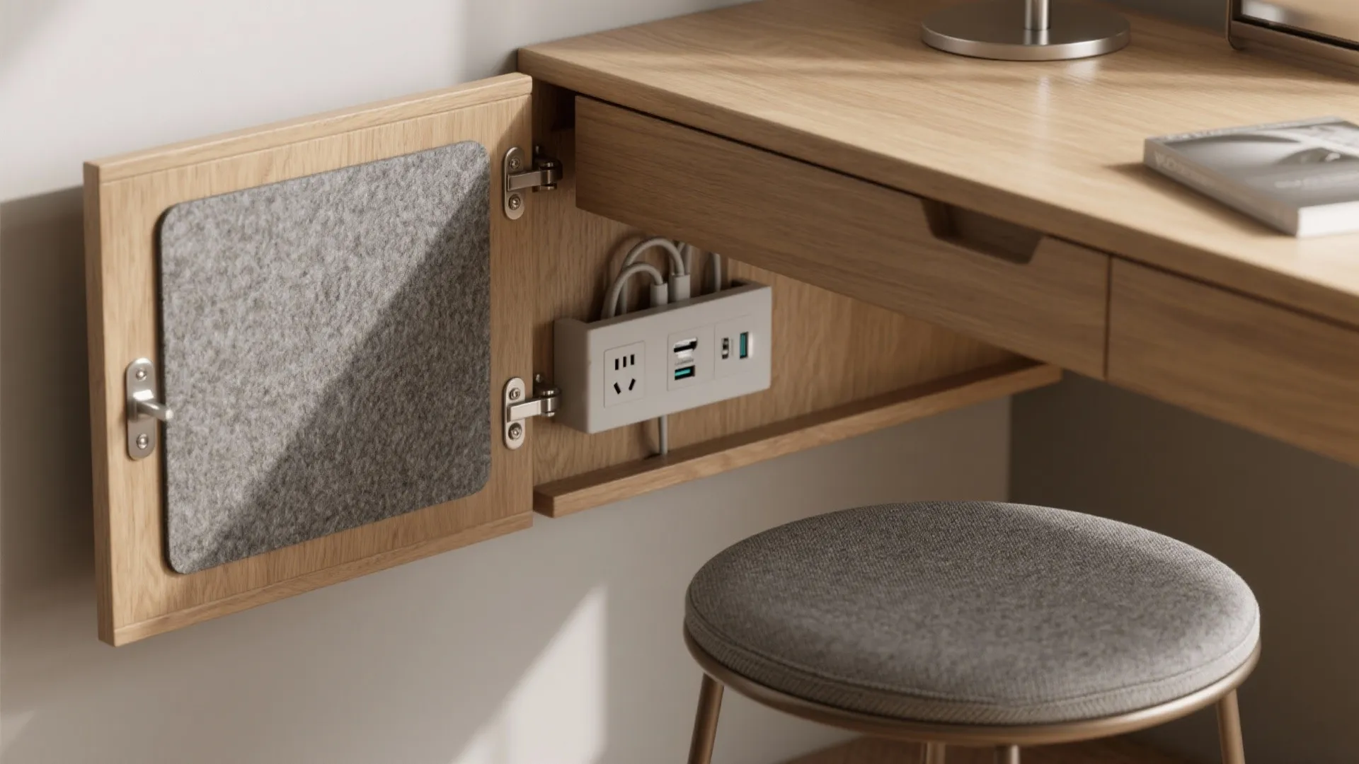 [Section: Inspiration 5] A Compact Desk–Vanity Nook with Hidden Power