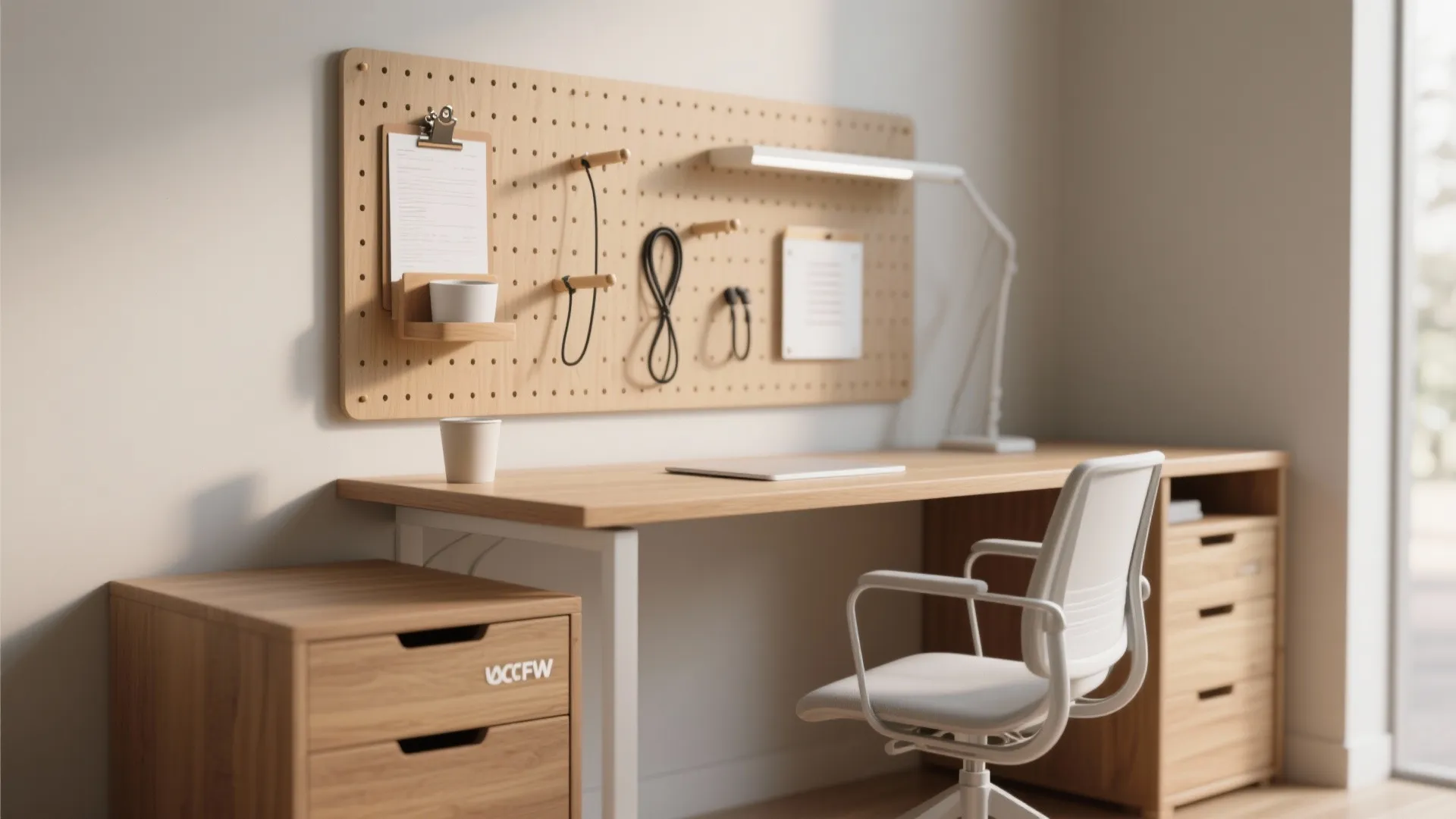 5. Pegboard desk extension for compact workstations