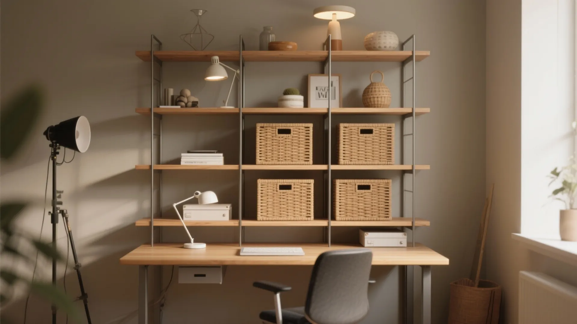 5. Multi-purpose Slim Shelves (Desk + Shelf Combo)