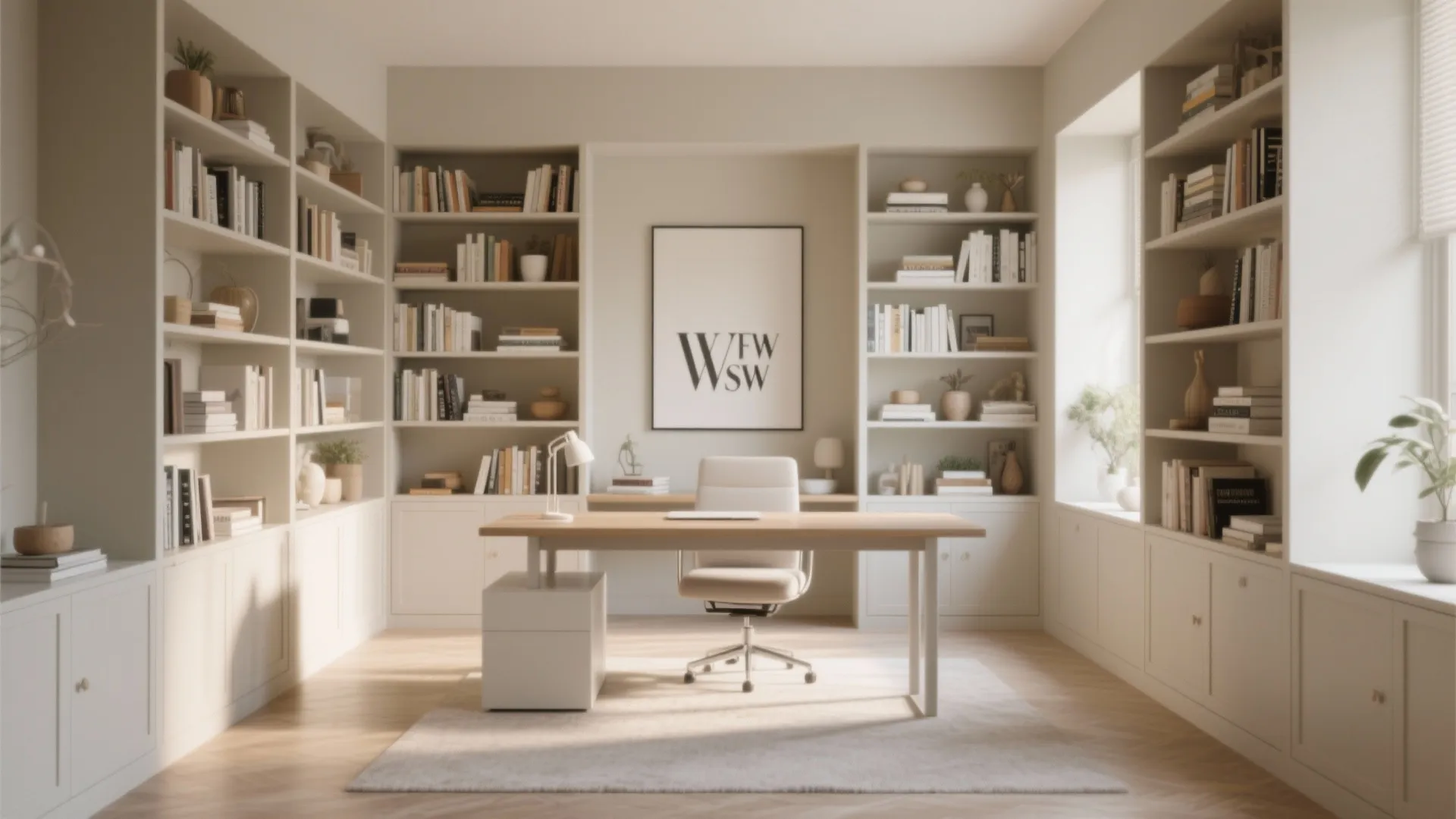 2. Built-in Shelving Around the Desk