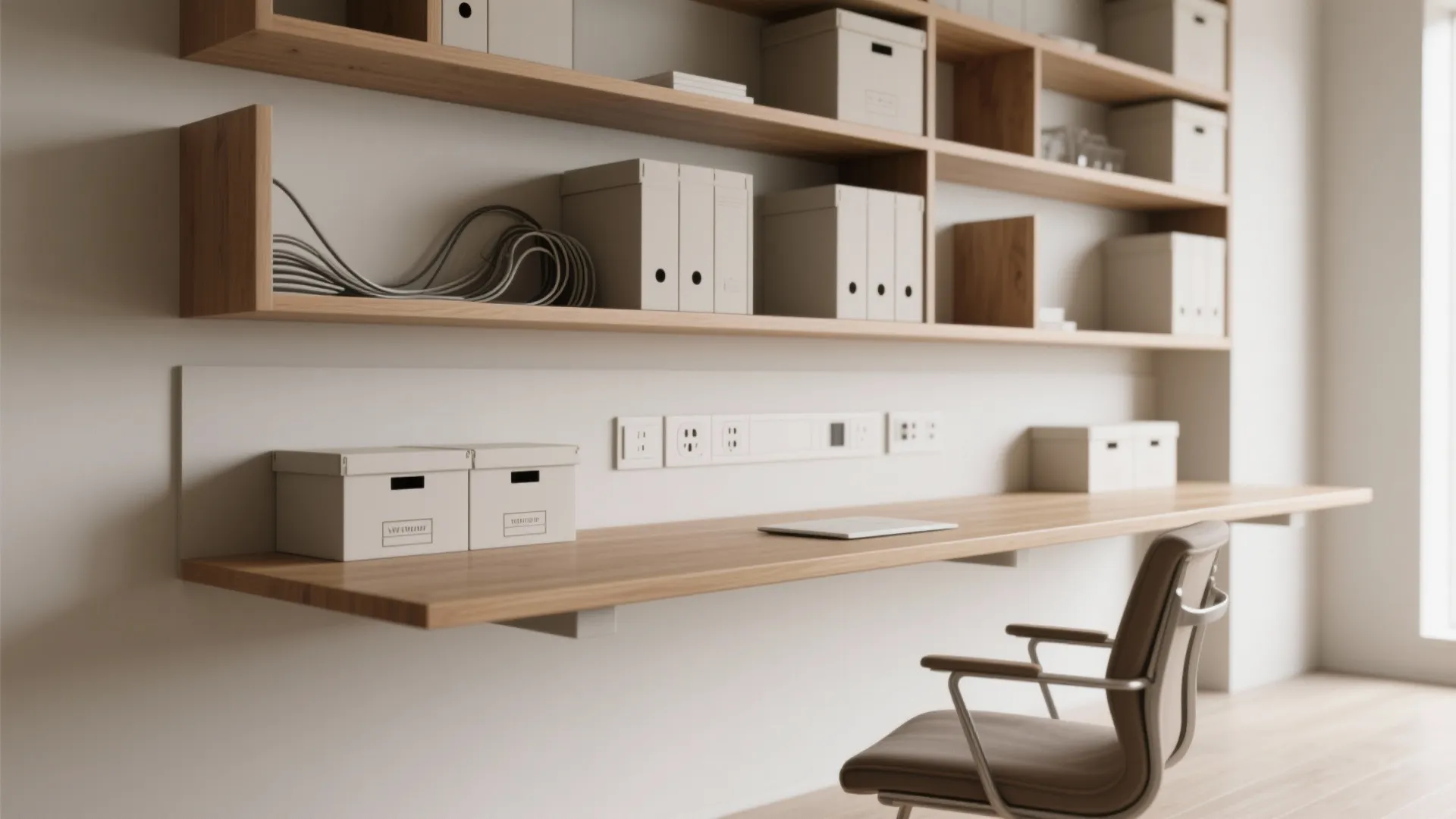 3. Dual-purpose desk + storage wall
