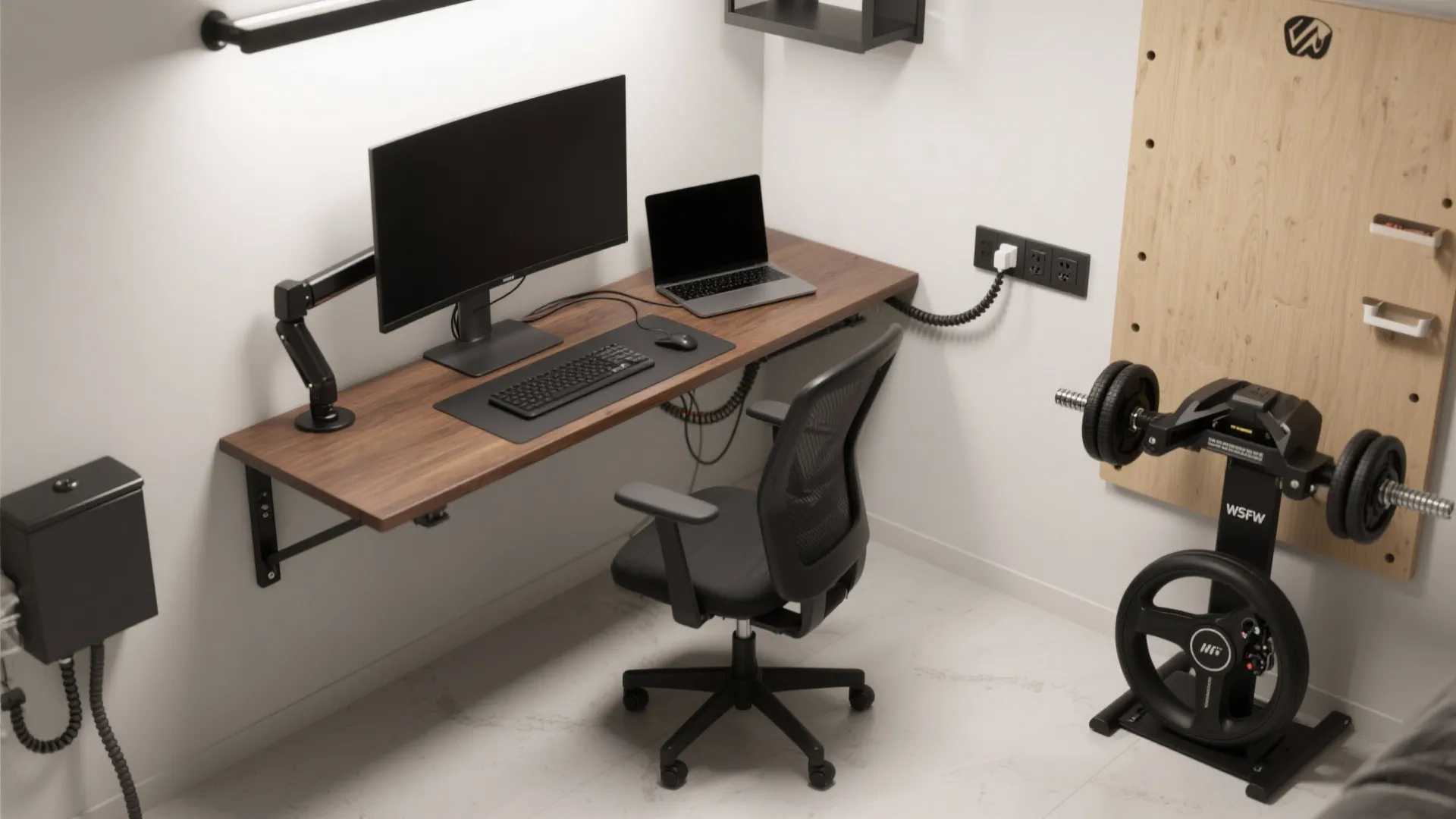 Wall-Mounted Desk + Fold-Down Stations