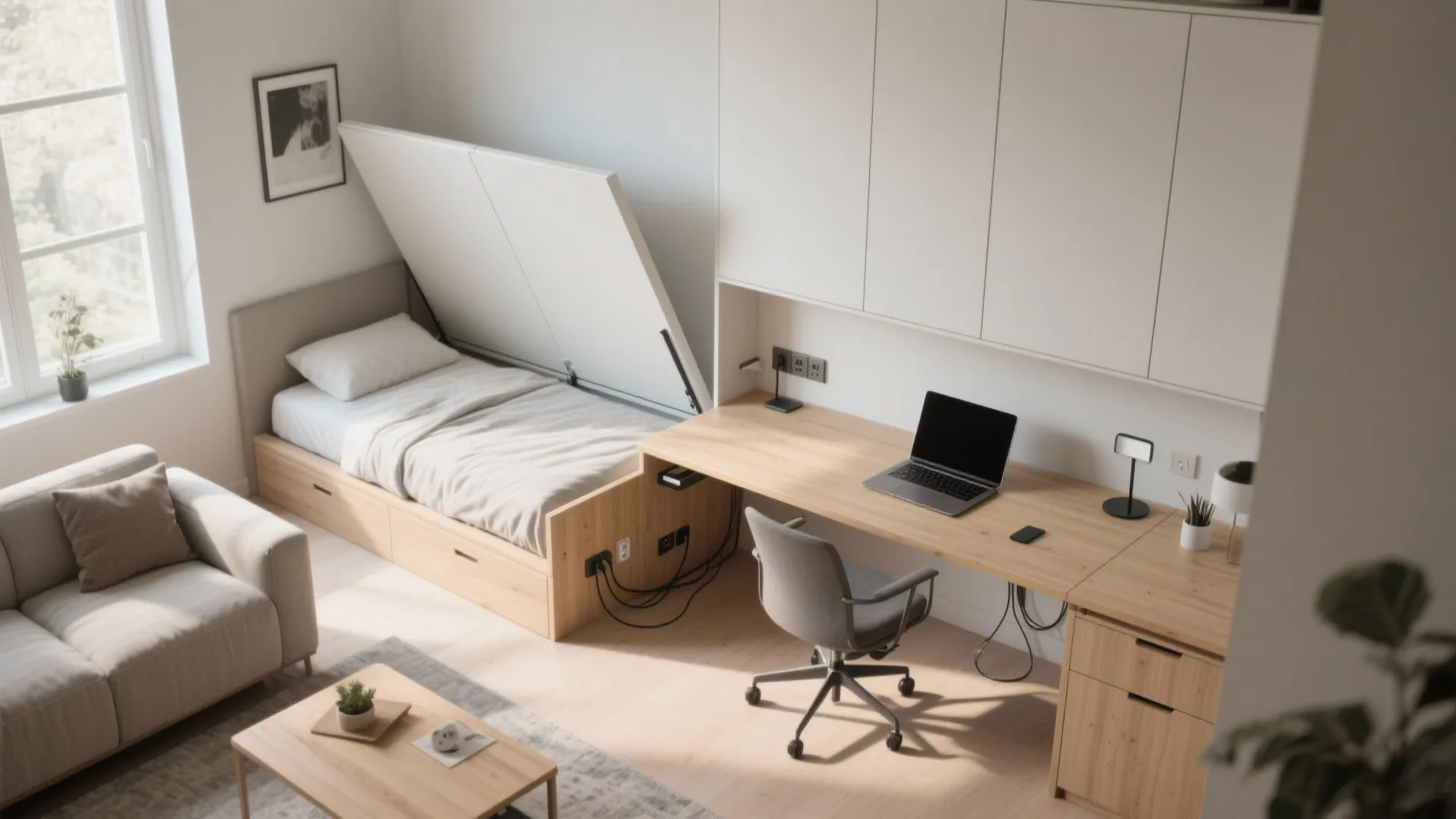 Murphy Bed with Integrated Desk and Power