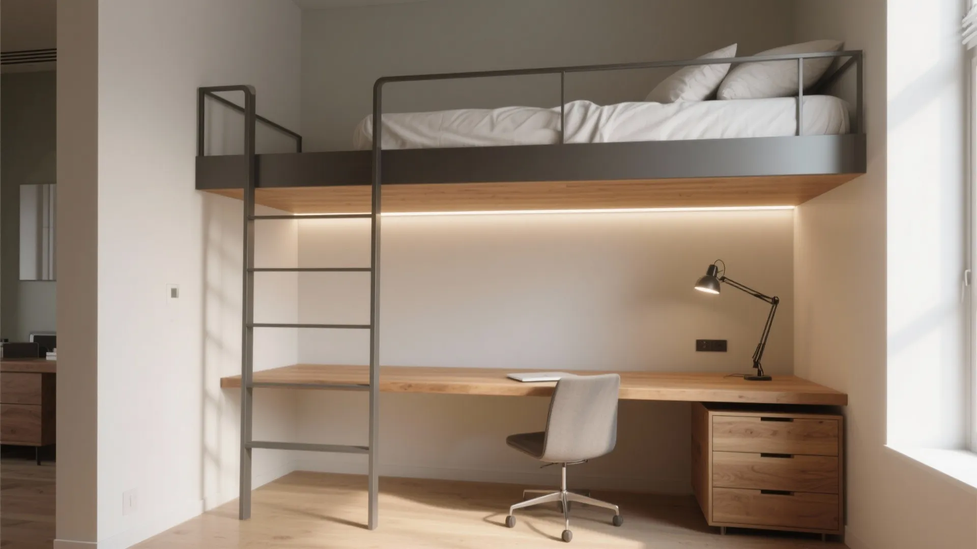 1. Desk-under-loft: Work and sleep in one footprint