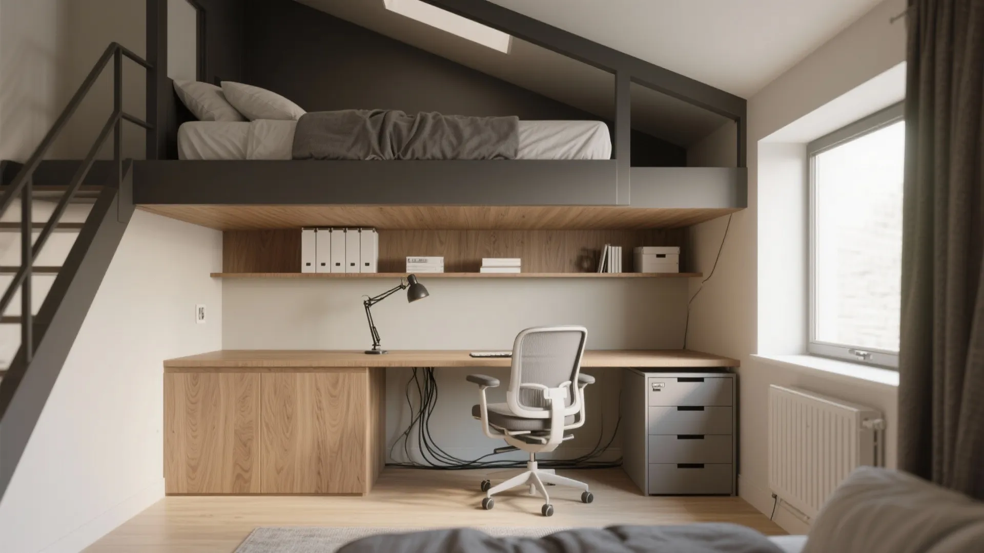 1. Desk-under loft: Work, sleep, repeat