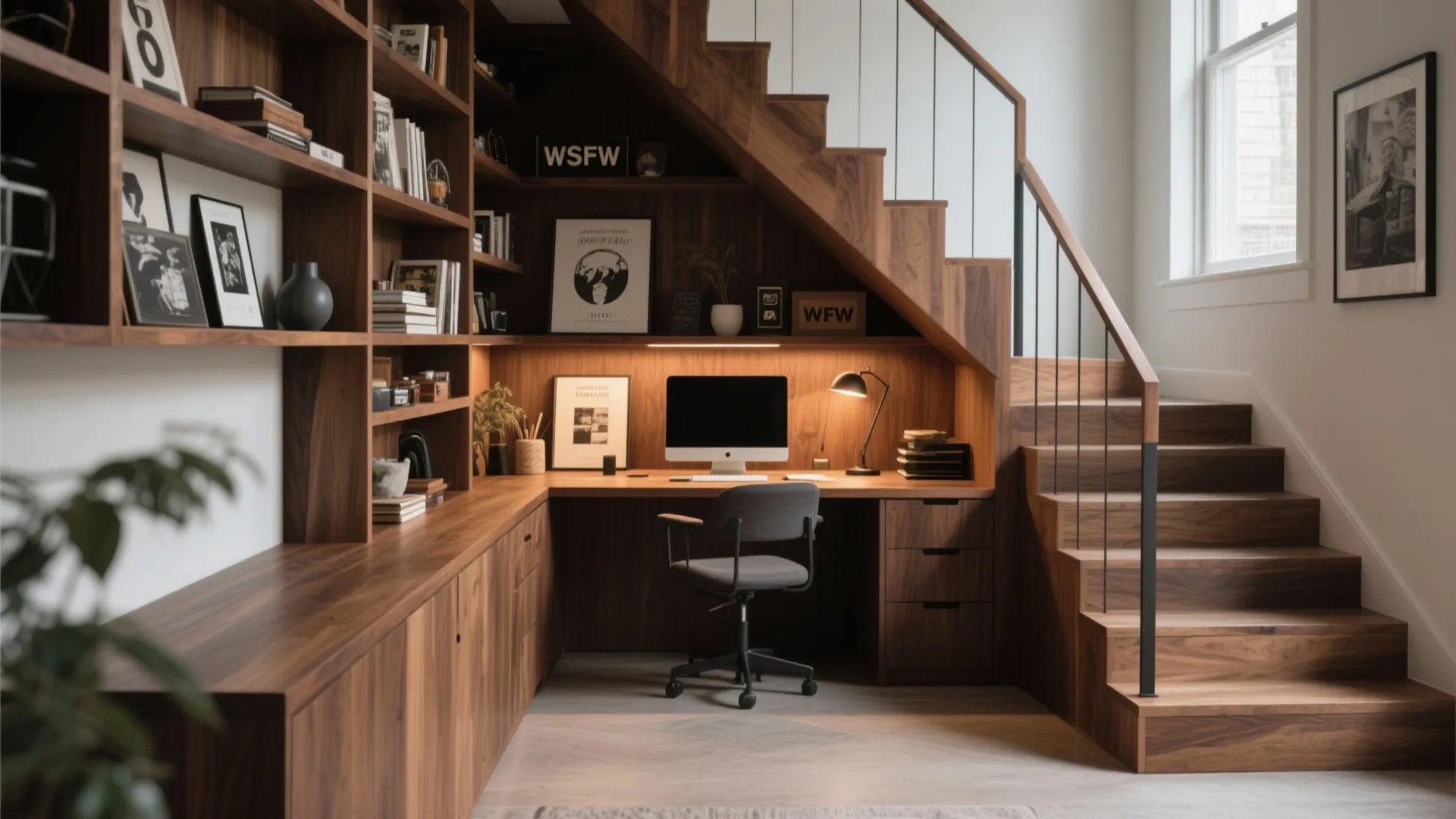 1. Built-in Desk Under the Stairs