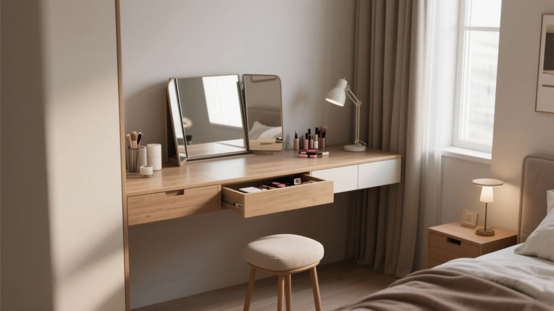 3. Multipurpose furniture: desk that becomes vanity