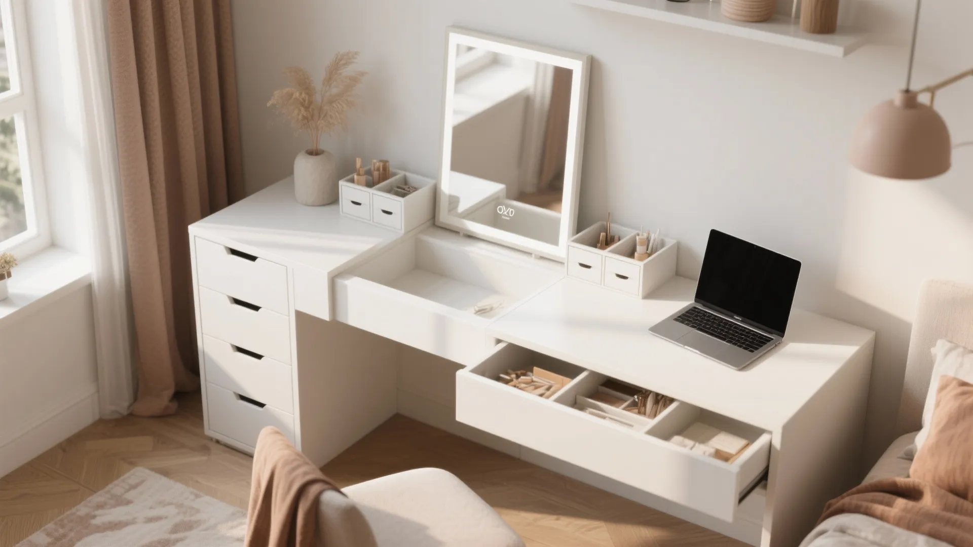 4. Multipurpose white desk that converts to vanity