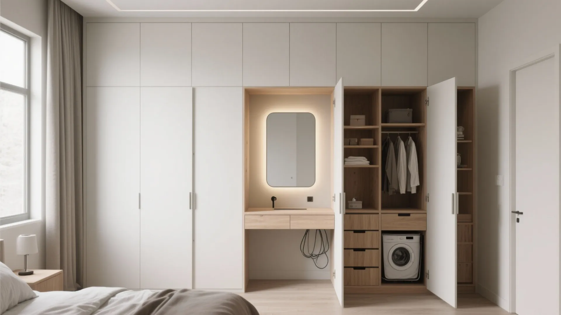 Double-Duty Wardrobes: Desks, Vanities, and Laundry Built In