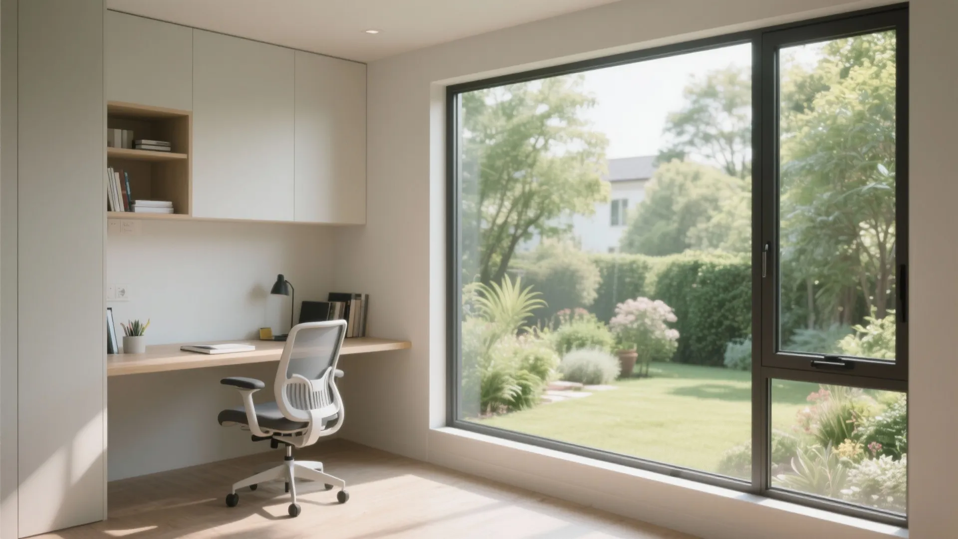 Integrated desk with window view
