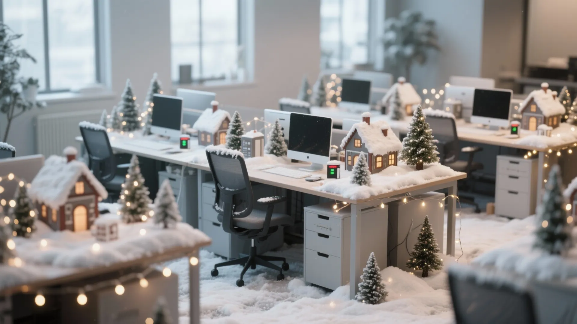1. Transform Desks Into Mini Winter Scenes