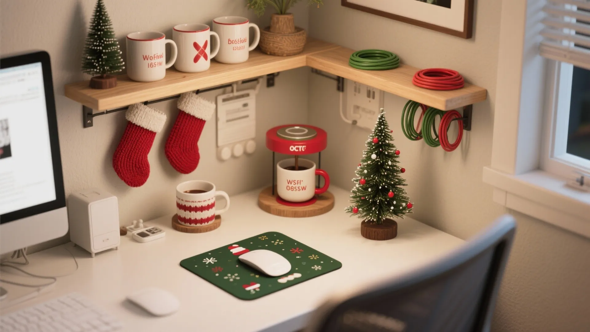 2. Desk Zones with Festive Accents
