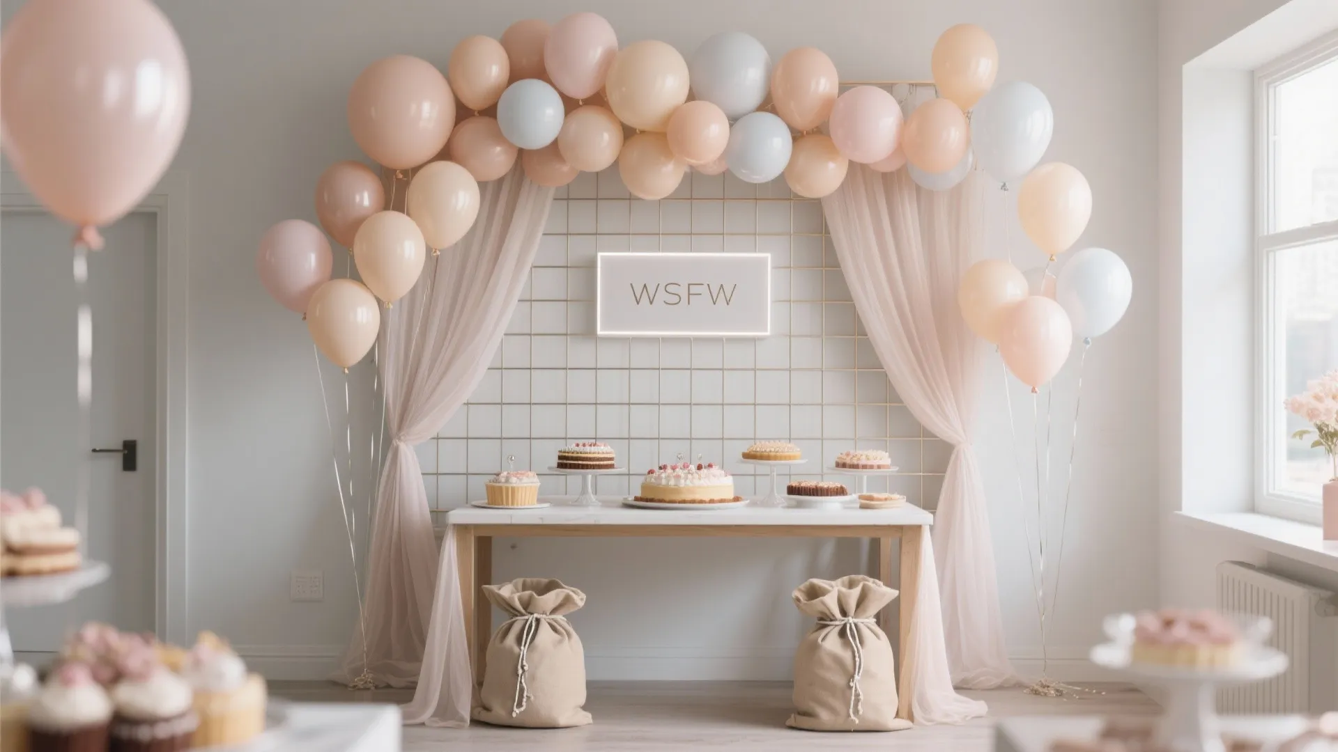 Statement Balloon Backdrop Behind the Dessert Table