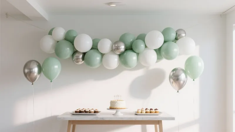 Mint & Silver Balloon Garland for Birthday Celebration