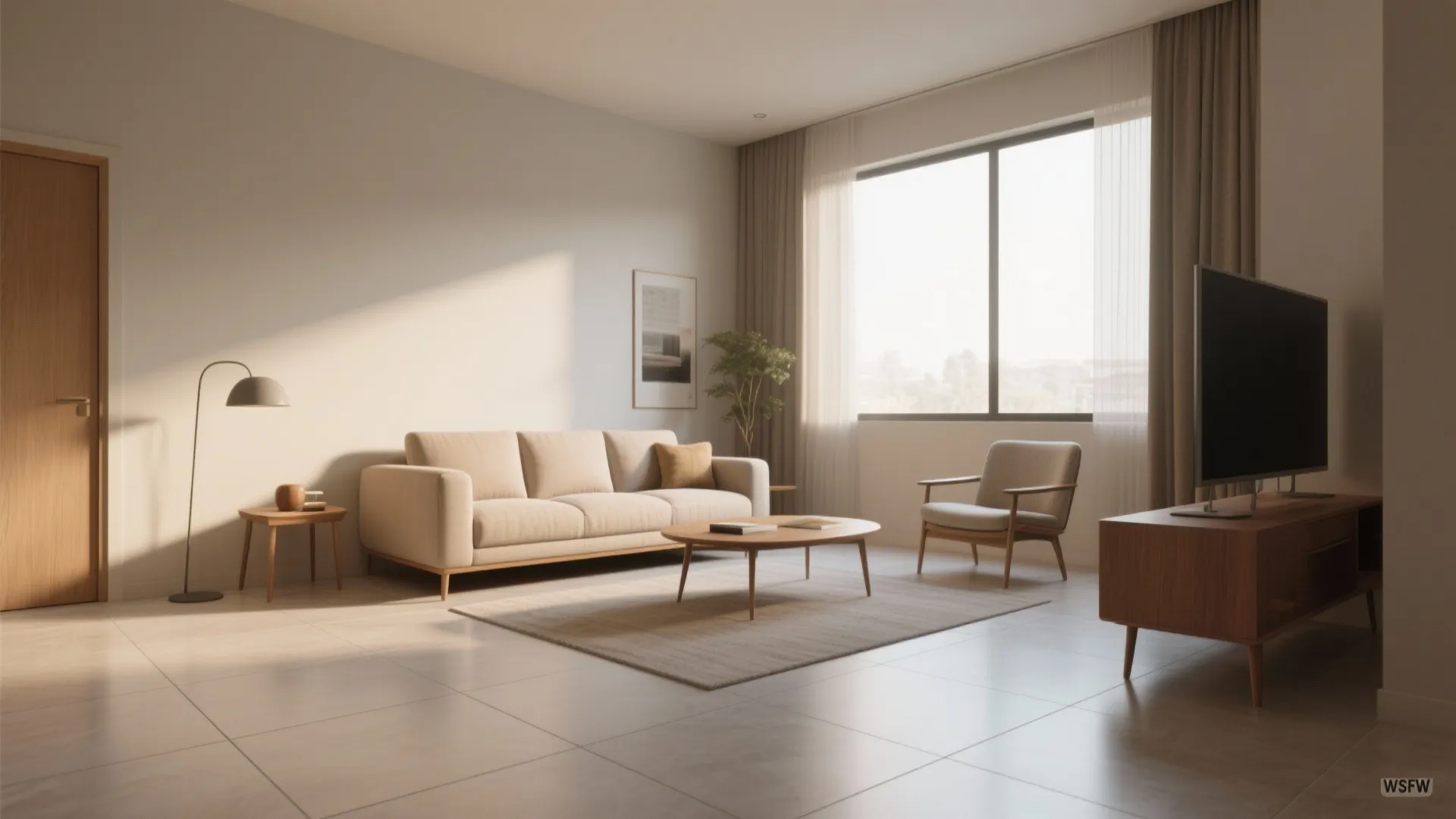 1. Large-format tiles laid diagonally to visually expand the room