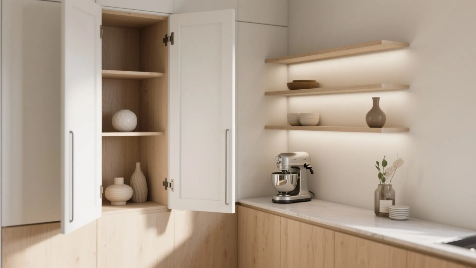 3. Diagonal corner cabinet with pivot doors