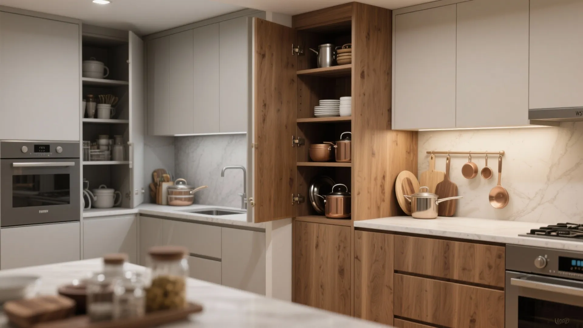 4. Diagonal corner with angled cabinets