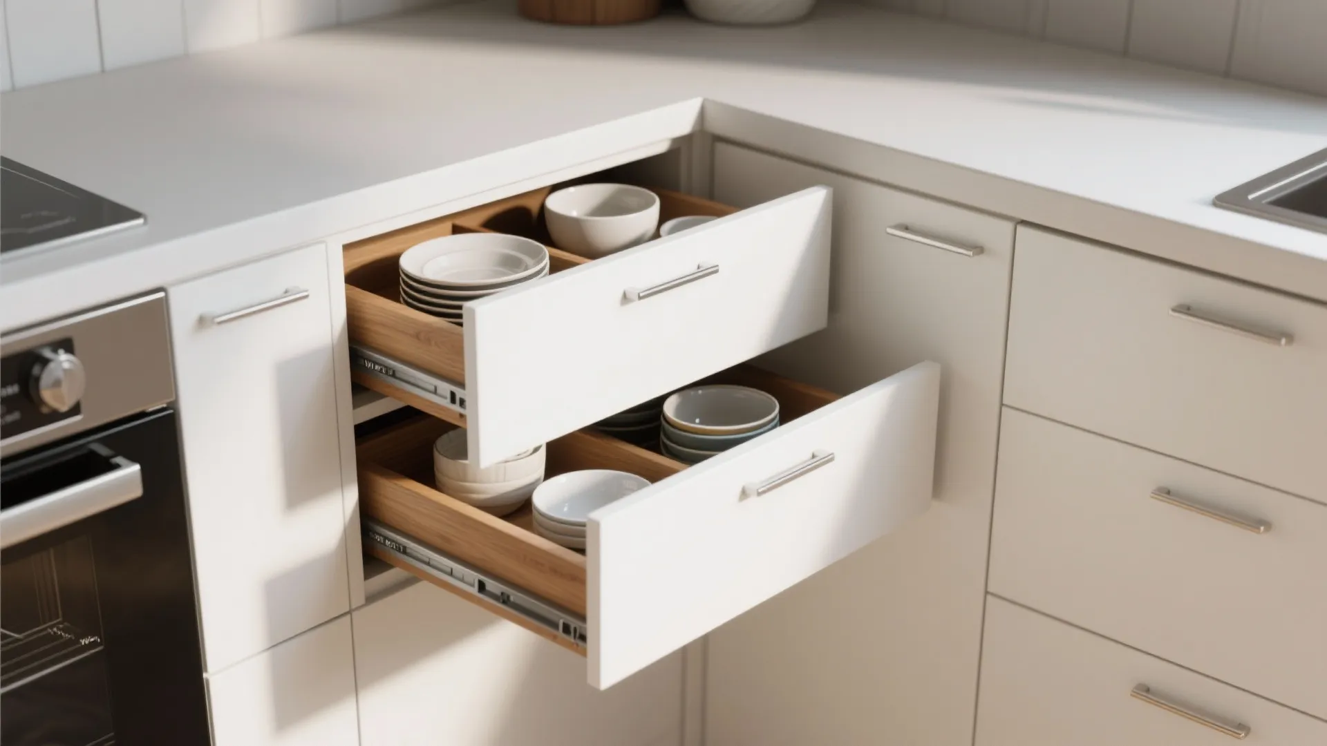 2. Diagonal Corner Drawers: Drawers that think diagonally