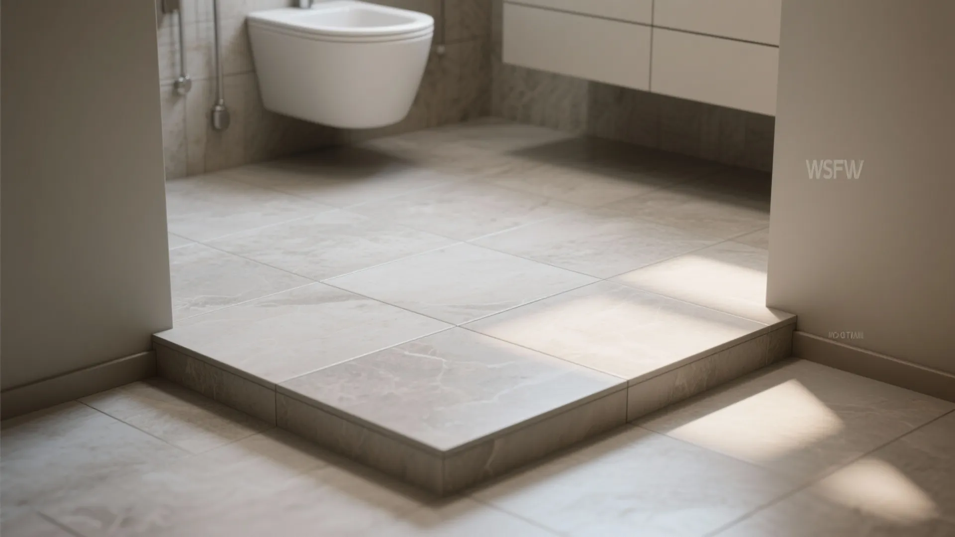 1. Large-format tiles laid diagonally
