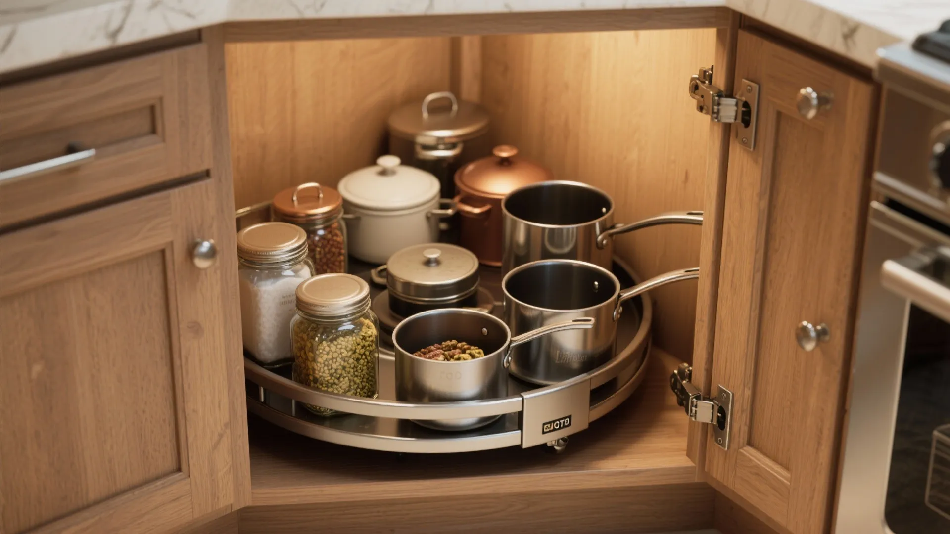 1. Diagonal Corner Cabinet with Lazy Susan