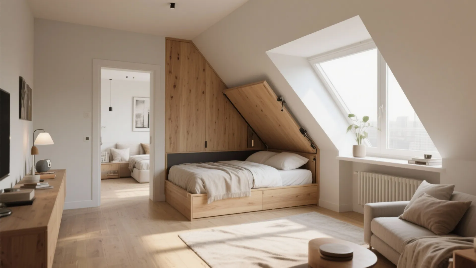 4. Corner or Diagonal Murphy Bed to Reclaim Flow