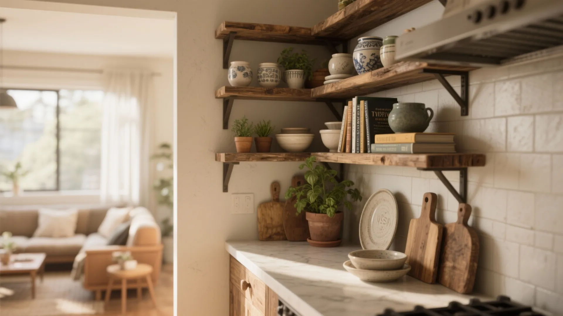 3. Diagonal Open Shelving for Display