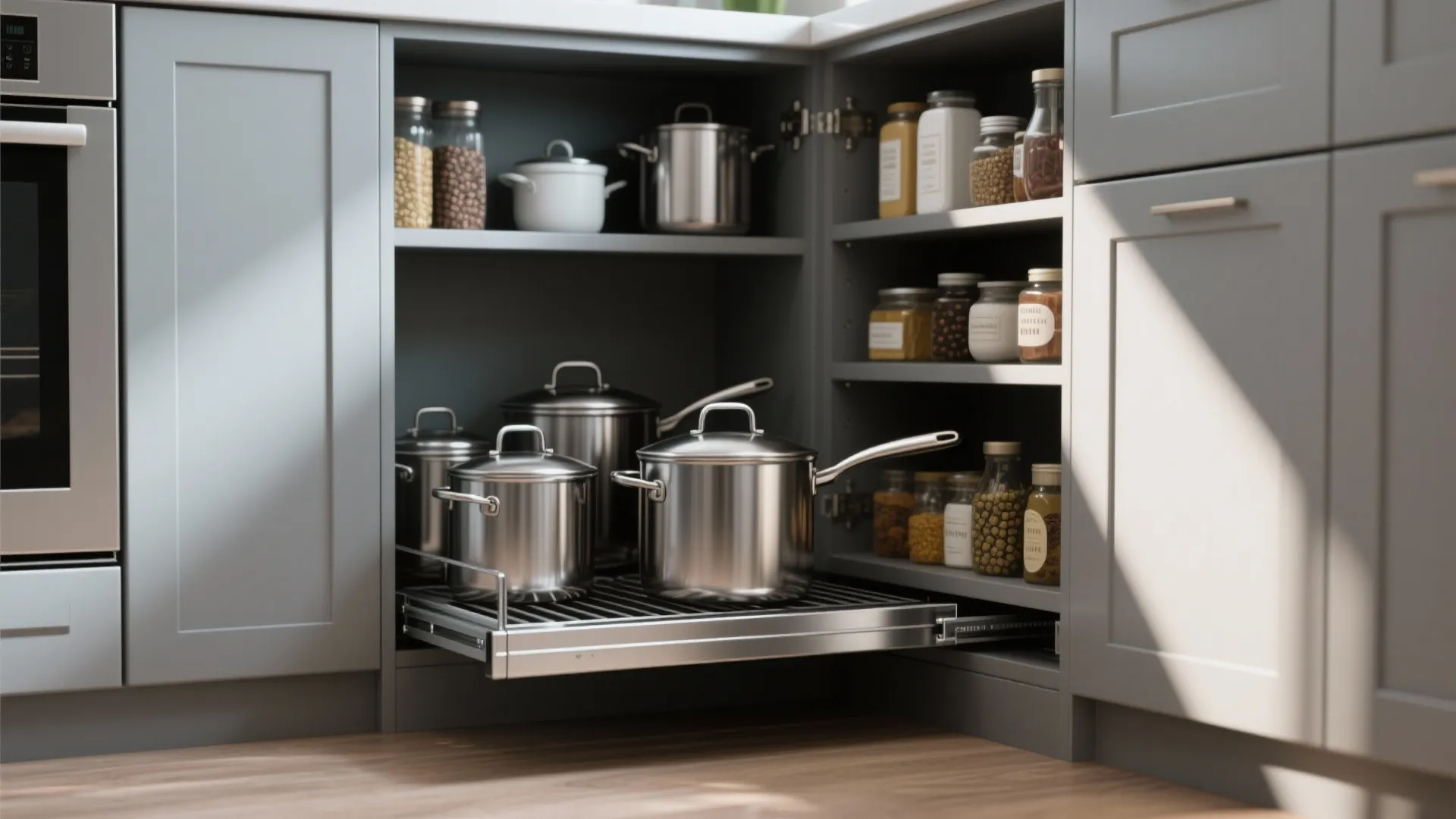 2. Pull-out diagonal shelves