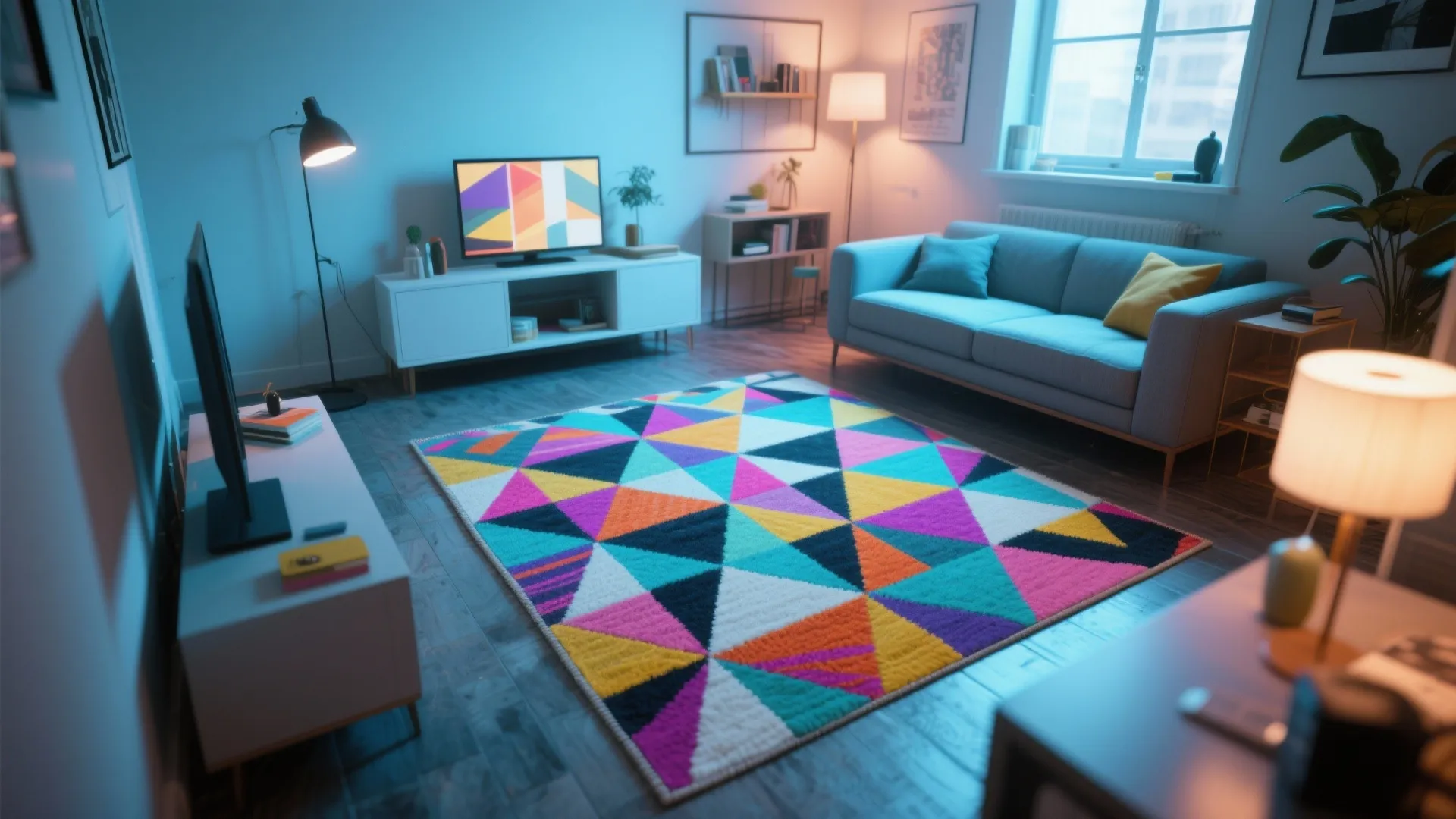 Diagonal placed 8x10 rug adding visual interest